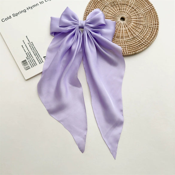 Women's Fashionable Handmade Cloth Spring Clip Hair Accessories With Bow And Long Tail Streamer