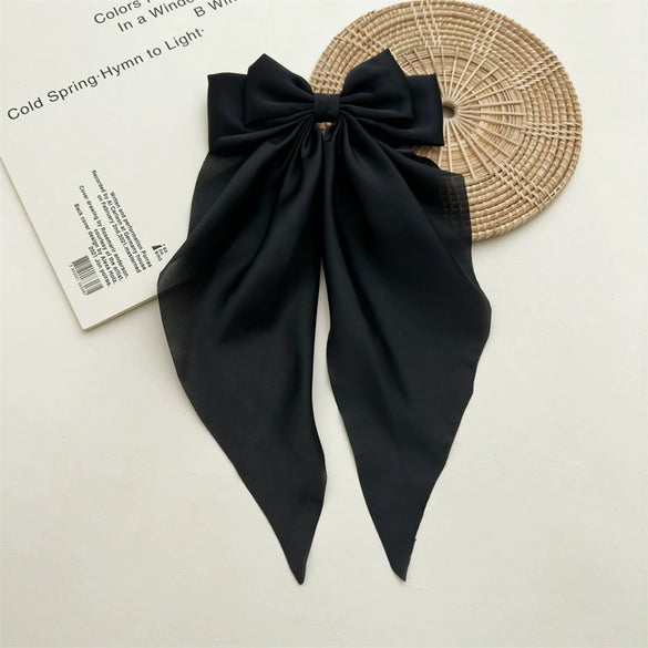 Women's Fashionable Handmade Cloth Spring Clip Hair Accessories With Bow And Long Tail Streamer