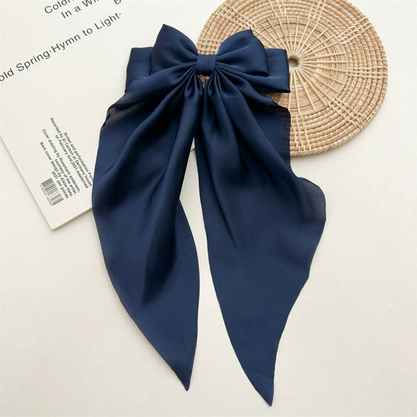 Women's Fashionable Handmade Cloth Spring Clip Hair Accessories With Bow And Long Tail Streamer