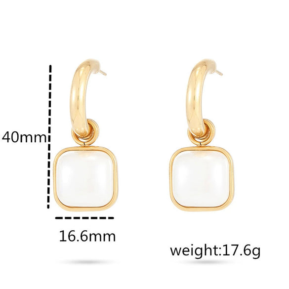 Women's Fashionable Light Luxury Square Pearl Stainless Steel Electroplated Earrings