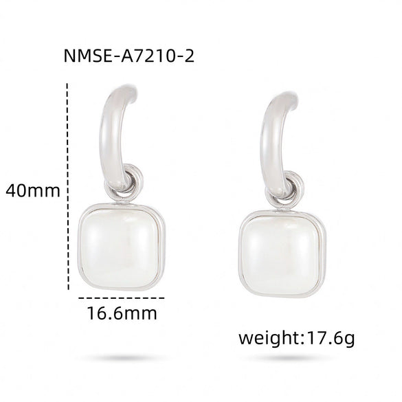 Women's Fashionable Light Luxury Square Pearl Stainless Steel Electroplated Earrings