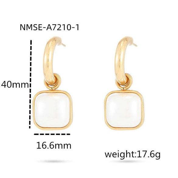 Women's Fashionable Light Luxury Square Pearl Stainless Steel Electroplated Earrings