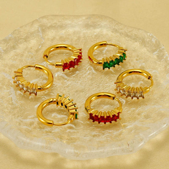 Women's Fashionable Light Luxury 316L Stainless Steel Gold Plated Geometric Inlaid Zircon Earrings