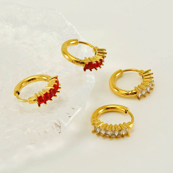Women's Fashionable Light Luxury 316L Stainless Steel Gold Plated Geometric Inlaid Zircon Earrings
