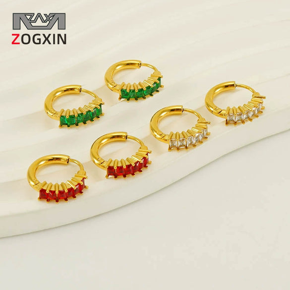 Women's Fashionable Light Luxury 316L Stainless Steel Gold Plated Geometric Inlaid Zircon Earrings