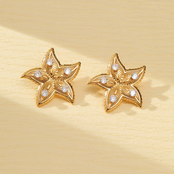 Women's Fashionable Marine Element Starfish And Heart Stainless Steel Electroplating Earrings And Ring Set