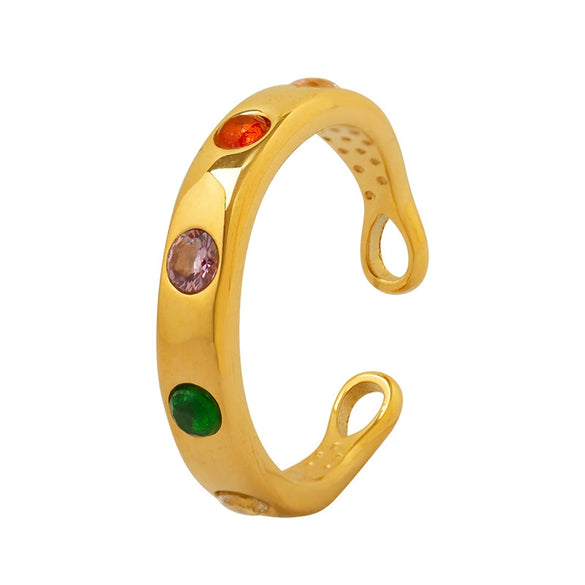Women's Fashionable Niche Design Colorful Zircon Open Finger Ring Titanium Steel Electroplating Geometric