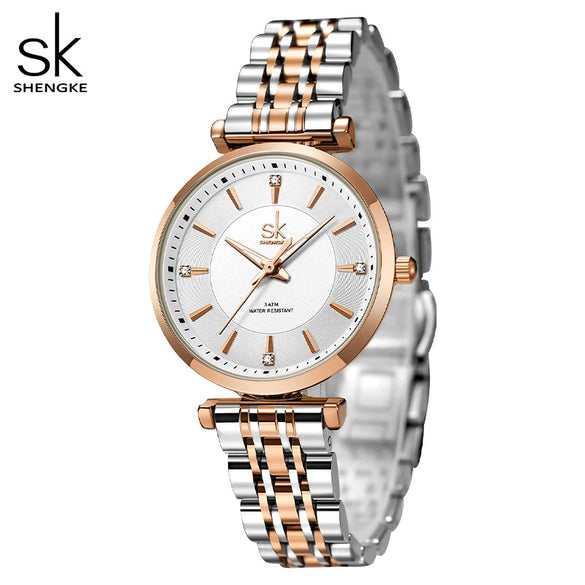 Women's Fashionable Simple Diamondembedded Light Luxury Watch With Steel Belt And Round Dial