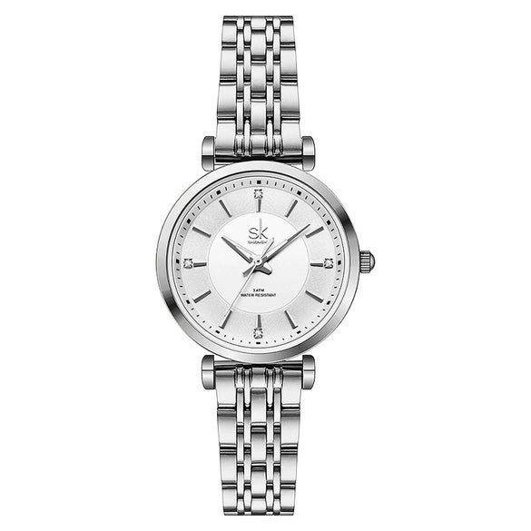 Women's Fashionable Simple Diamondembedded Light Luxury Watch With Steel Belt And Round Dial