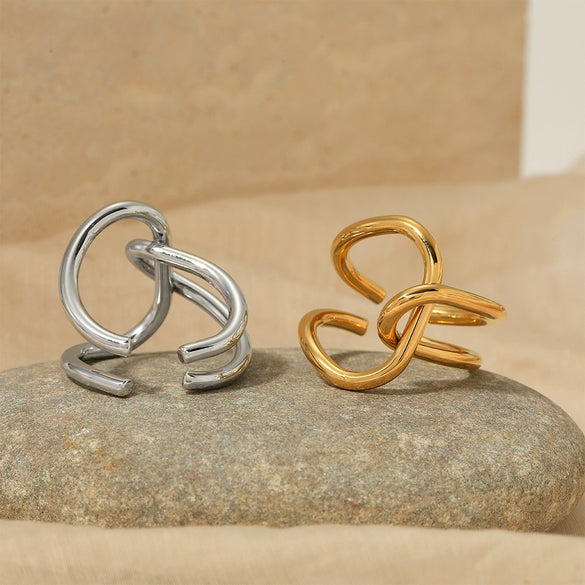 Women's Fashionable Simple Open Stainless Steel Geometric Cross Ring With Electroplating