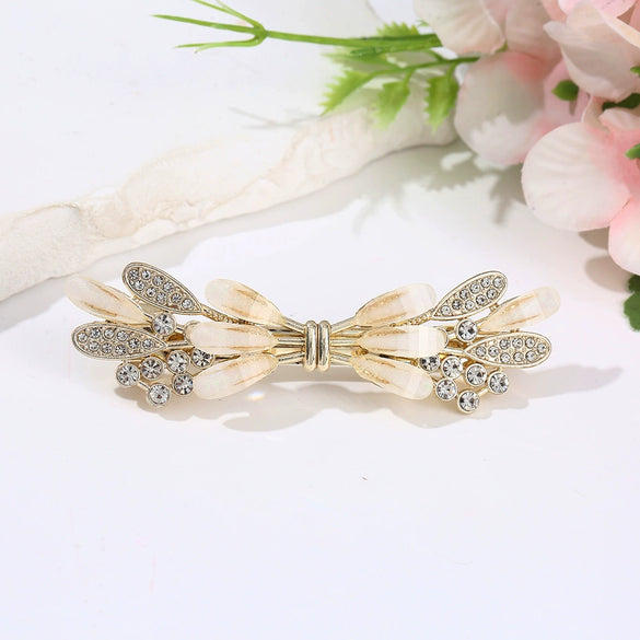 Women's Fashionable Simple Pearl Rhinestone Hairpin Bow Highend Spring Clip Headwear With Baking Paint