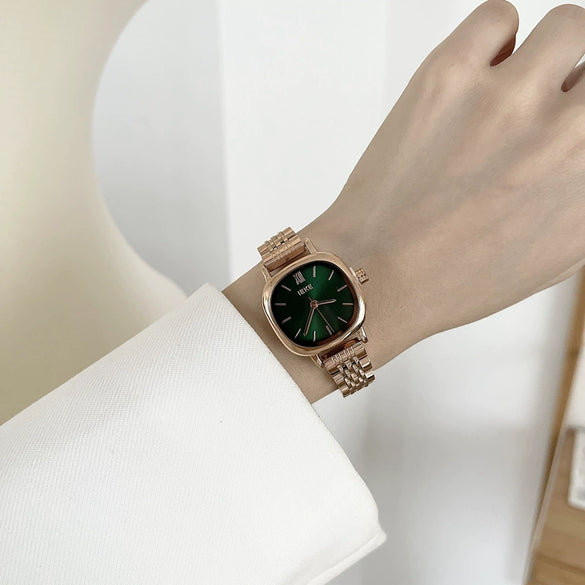 Women's Fashionable Square Alloy Case Ordinary Glass Mirror Steel Belt Watch