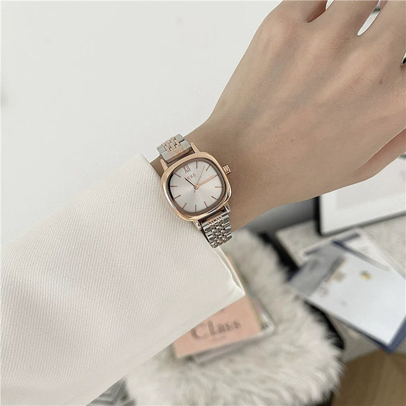 Women's Fashionable Square Alloy Case Ordinary Glass Mirror Steel Belt Watch
