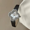 Women's Fashionable Stylish Flower Shape Quartz Watch With Four Leaf Clover Design And Super Fiber Strap And Ordinary Glass Mirror