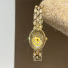 Women's Fashionable Stylish Oval Full Diamond Retro Rose Gold Quartz Watch With Metal Strap And Ordinary Glass Mirror
