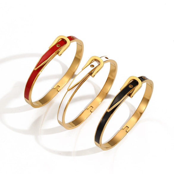 Women's Fashionable Temperament Open Horseshoe Buckle Titanium Steel Bracelet With Electroplating