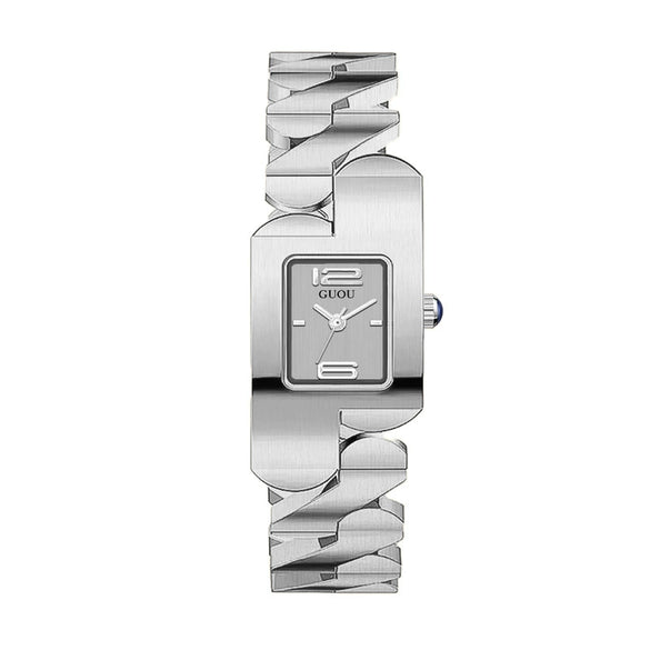 Women's Fashionable Vintage Watch With Steel Band Square Dial Alloy Case And Mineral Reinforced Glass Mirror