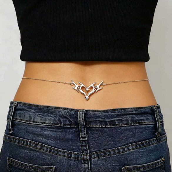 Women's Fashionable Waist Chain With Zircon Heart Wing Pendant Made Of Zinc Alloy