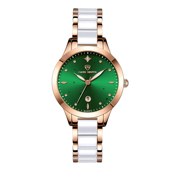 Women's Fashionable Waterproof Nonmechanical Watch With Spiral Crown Round Dial Alloy Case And Strap With Imitation Ceramic Grains And Stainless Steel Buckle