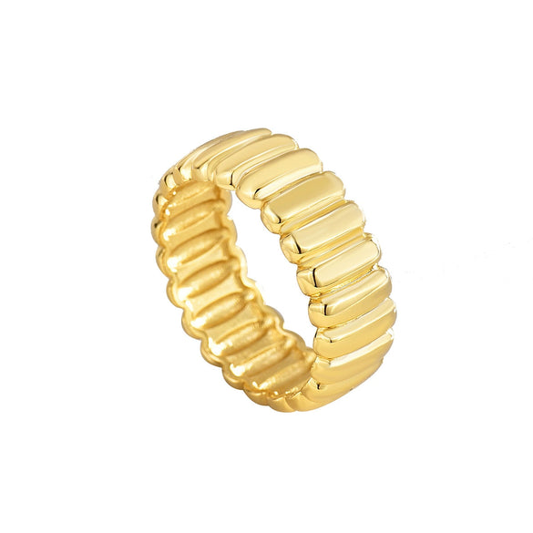 Women's Fashionable Wide Face Vertical Grain Geometric Copper 18K Gold Plated Ring