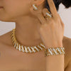 Women's Faux Pearl Floral Jewelry Set With Stainless Steel Cuban Chain Necklace Bracelet And Earrings Electroplated Fashion Wedding Jewelry