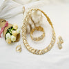 Women's Faux Pearl Floral Jewelry Set With Stainless Steel Cuban Chain Necklace Bracelet And Earrings Electroplated Fashion Wedding Jewelry