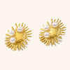 Women's Faux Pearl Sunburst Stud Earrings Goldplated Stainless Steel Geometric Light Luxury Statement Jewelry