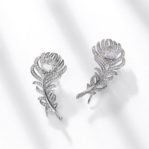 Women's Feather Earrings S925 Silver Ice Flower Cut High Carbon Diamond Geometric Design