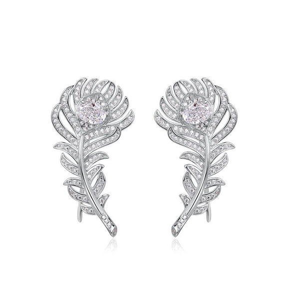 Women's Feather Earrings S925 Silver Ice Flower Cut High Carbon Diamond Geometric Design