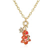 Women's Festive Cartoon Christmas Tree And Snowman Glass Pendant Necklace With Copper Chain And Plated Finish