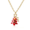 Women's Festive Cartoon Christmas Tree And Snowman Glass Pendant Necklace With Copper Chain And Plated Finish