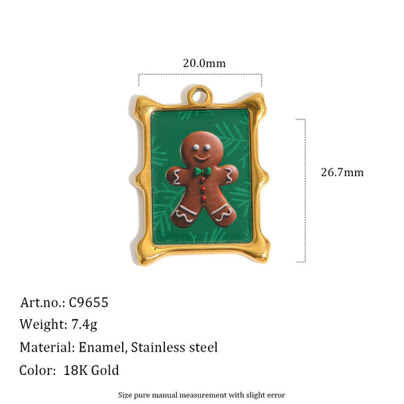Women's Festive Christmas Reindeer Pendant With Colorful Dripping Design Goldplated Stainless Steel Jewelry