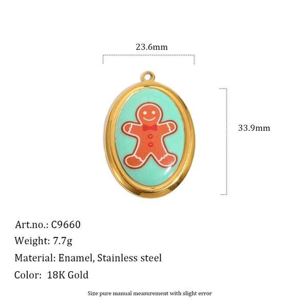 Women's Festive Christmas Reindeer Pendant With Colorful Dripping Design Goldplated Stainless Steel Jewelry