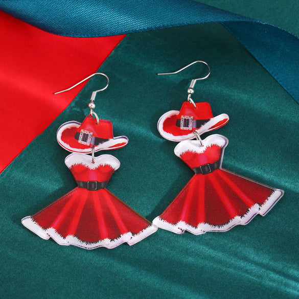 Women's Festive Geometric Printed Acrylic Earrings Fashion Statement Jewelry For Holiday Party Wear