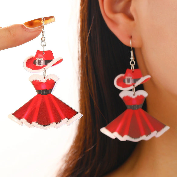 Women's Festive Geometric Printed Acrylic Earrings Fashion Statement Jewelry For Holiday Party Wear