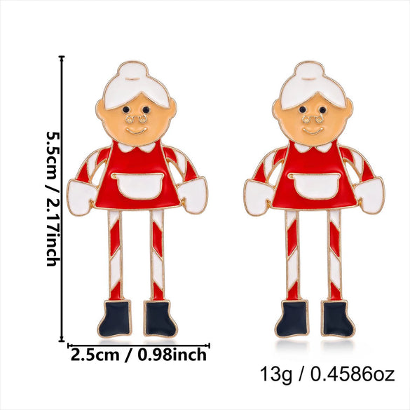 Women's Festive Santa Character Asymmetrical Stud Earrings Alloy Electroplated Design With Stainless Steel Posts