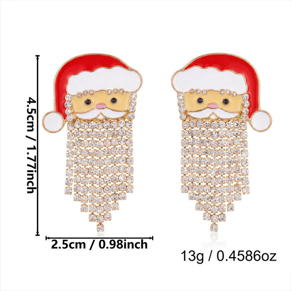 Women's Festive Santa Hat Rhinestone Tassel Drop Earrings Electroplated Alloy Holiday Party Jewelry