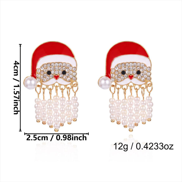 Women's Festive Santa Hat Rhinestone Tassel Drop Earrings Electroplated Alloy Holiday Party Jewelry