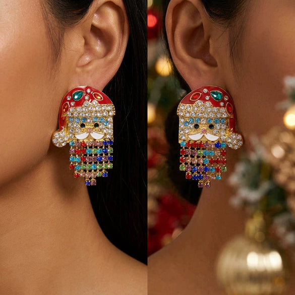 Women's Festive Santa Hat Rhinestone Tassel Drop Earrings Electroplated Alloy Holiday Party Jewelry