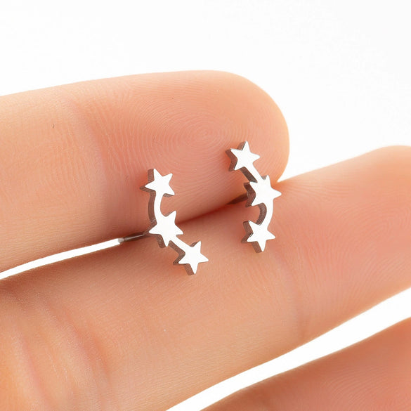 Women’s Five Pointed Star Stainless Steel Stud Earrings With Electroplated Finish Wholesale Jewelry