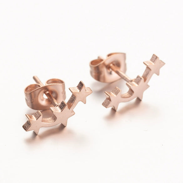 Women’s Five Pointed Star Stainless Steel Stud Earrings With Electroplated Finish Wholesale Jewelry