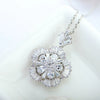 Women's Fivepetal Flower Pendant Necklace With Zircon Accents Copper Cross Chain Fashion Jewelry Wholesale