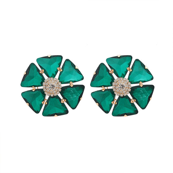 Women's Floral Artificial Crystal Earrings Set With Diamonds