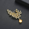 Women’s Floral Copper Brooch With Pearl And Zircon Inlay Electroplated Simple Elegant Corsage Jewelry Gift Accessory