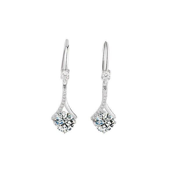 Women's Floral Crossshaped Sterling Silver Earrings With Zircon Inlay And Electroplated Light Luxury Finish
