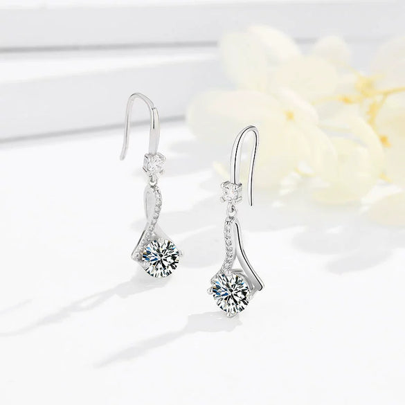 Women's Floral Crossshaped Sterling Silver Earrings With Zircon Inlay And Electroplated Light Luxury Finish