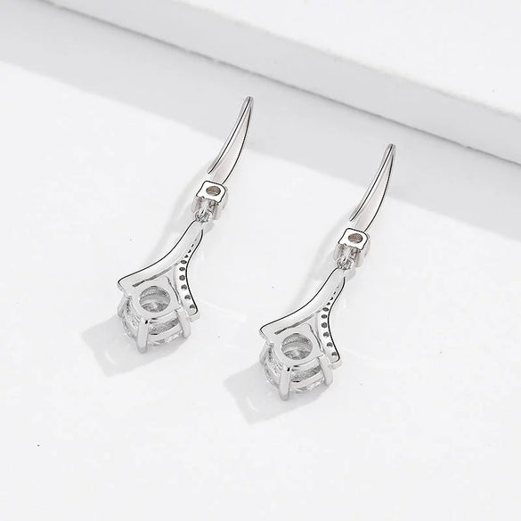 Women's Floral Crossshaped Sterling Silver Earrings With Zircon Inlay And Electroplated Light Luxury Finish