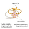 Women's Floral Cubic Zirconia Open Ring In Stainless Steel With Vacuum Gold Plating