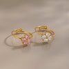 Women's Floral Cubic Zirconia Open Ring In Stainless Steel With Vacuum Gold Plating