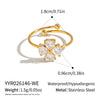 Women's Floral Cubic Zirconia Open Ring In Stainless Steel With Vacuum Gold Plating